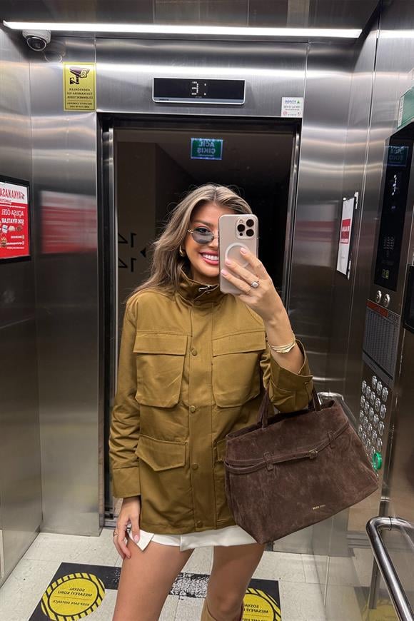 İngiliz Model Lüx Kalite 4 Cepli Parka Trençkot Haki