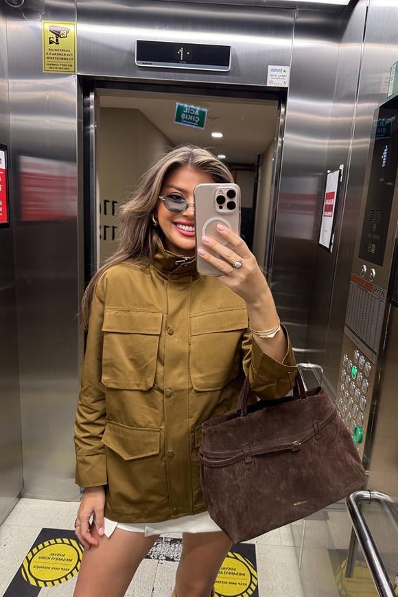 İngiliz Model Lüx Kalite 4 Cepli Parka Trençkot Haki