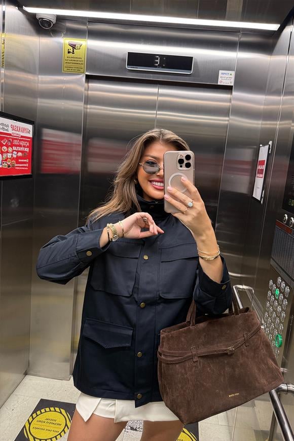 İngiliz Model Lüx Kalite 4 Cepli Parka Trençkot Lacivert