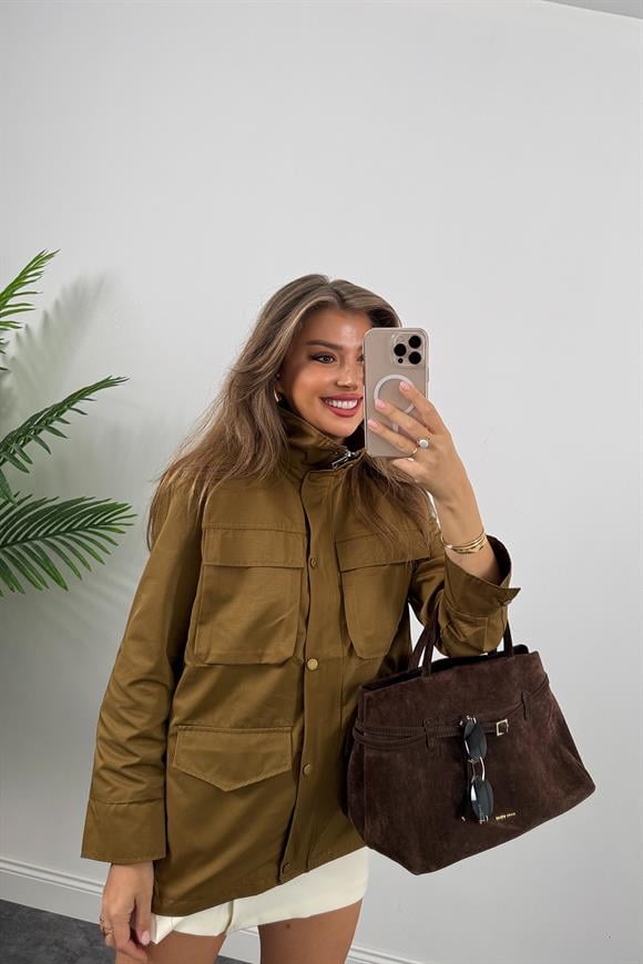 İngiliz Model Lüx Kalite 4 Cepli Parka Trençkot Haki