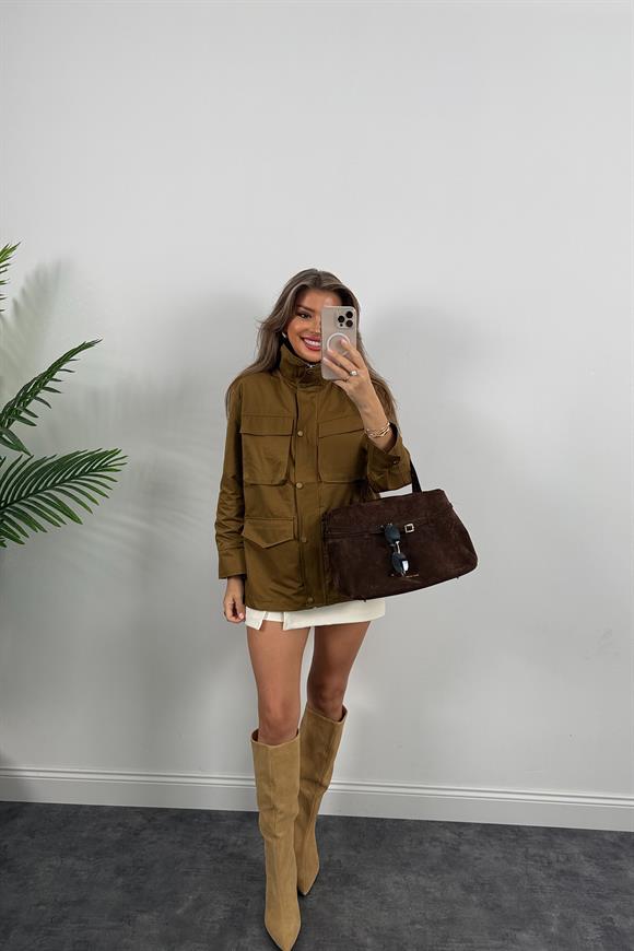 İngiliz Model Lüx Kalite 4 Cepli Parka Trençkot Haki