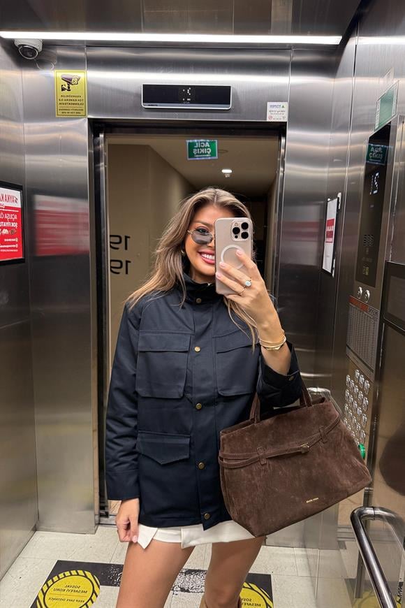 İngiliz Model Lüx Kalite 4 Cepli Parka Trençkot Lacivert