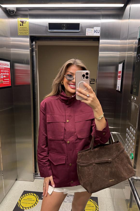 İngiliz Model Lüx Kalite 4 Cepli Parka Trençkot Bordo