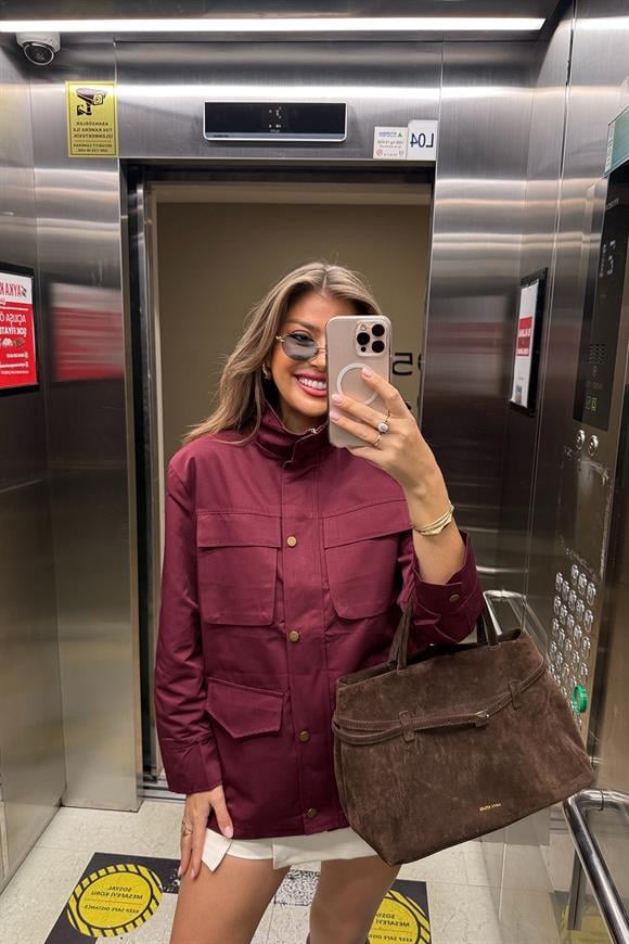 İngiliz Model Lüx Kalite 4 Cepli Parka Trençkot Bordo