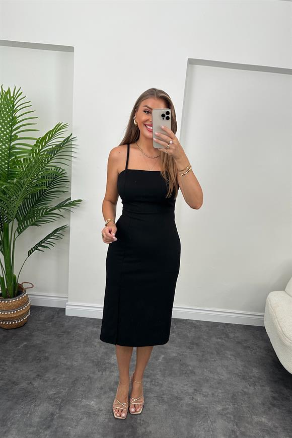 İp Askılı Likralı Krep Kumaş Kalem Elbise