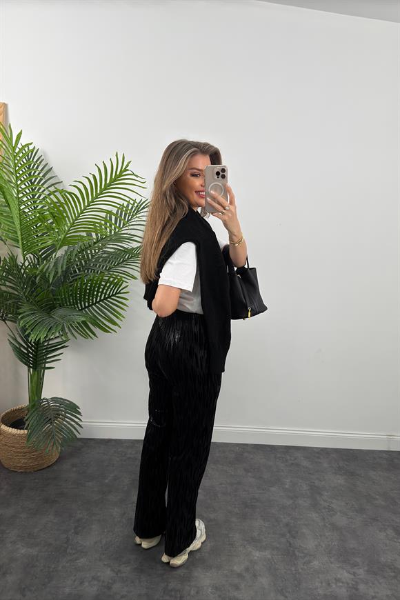 İthal Kumaş Kadife Jakarlı Likralı Palazzo Çizgili Desen