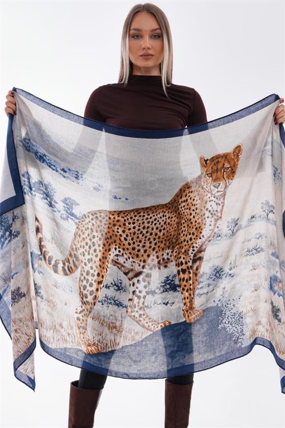 Kaplan Desenli Lacivert Şal