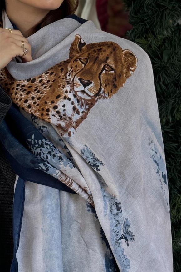 Kaplan Desenli Lacivert Şal