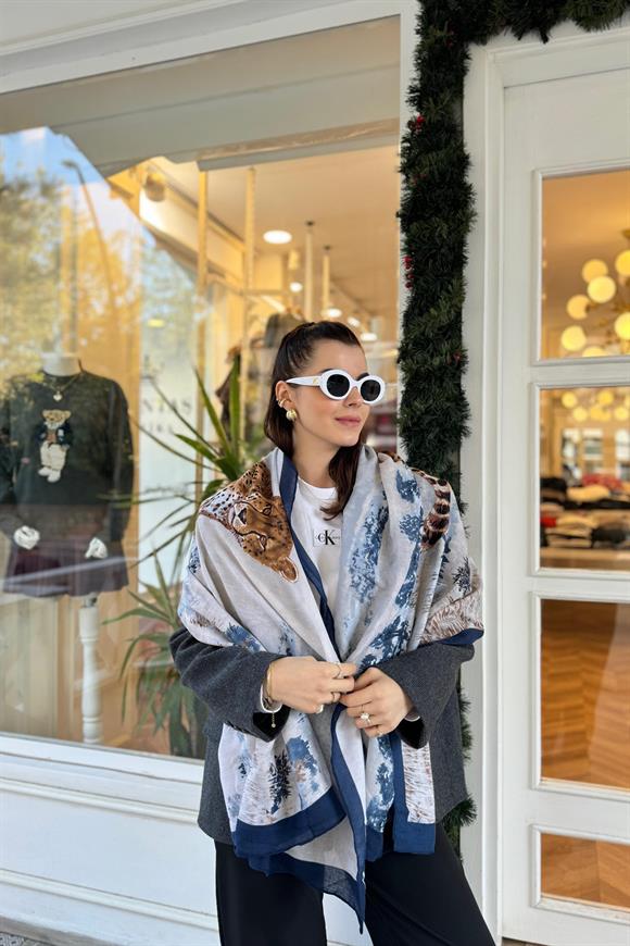 Kaplan Desenli Lacivert Şal