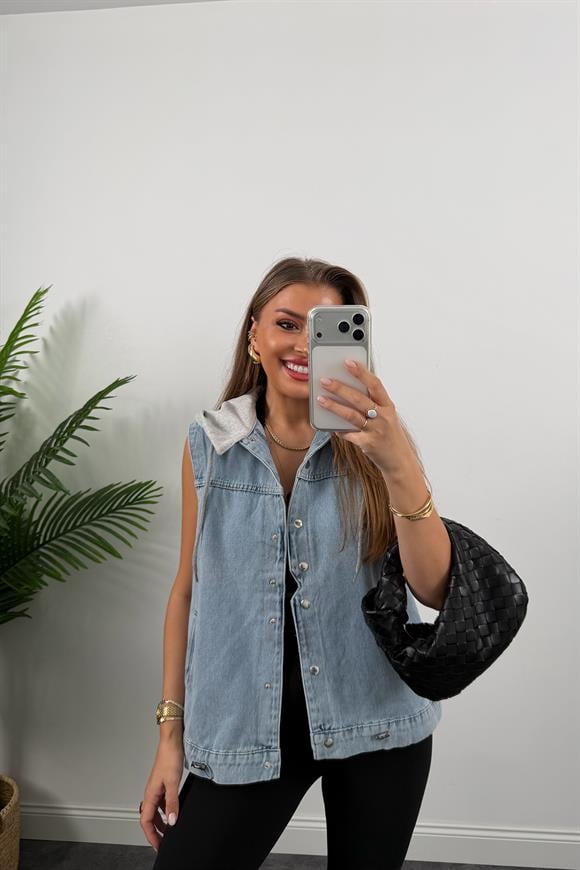 Kapüşonlu Jean Yelek