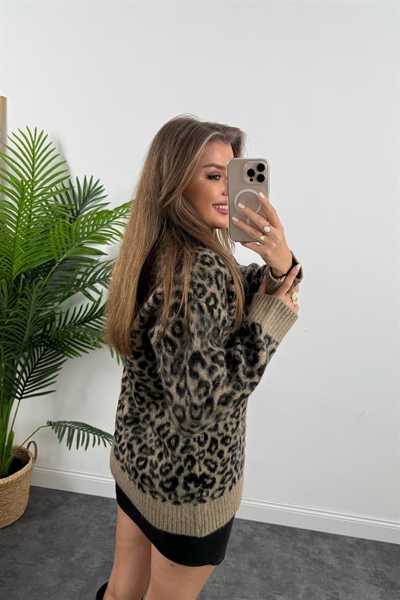 Kaşmir Dokulu Uzun Boy Yumoş Leopar Hırka
