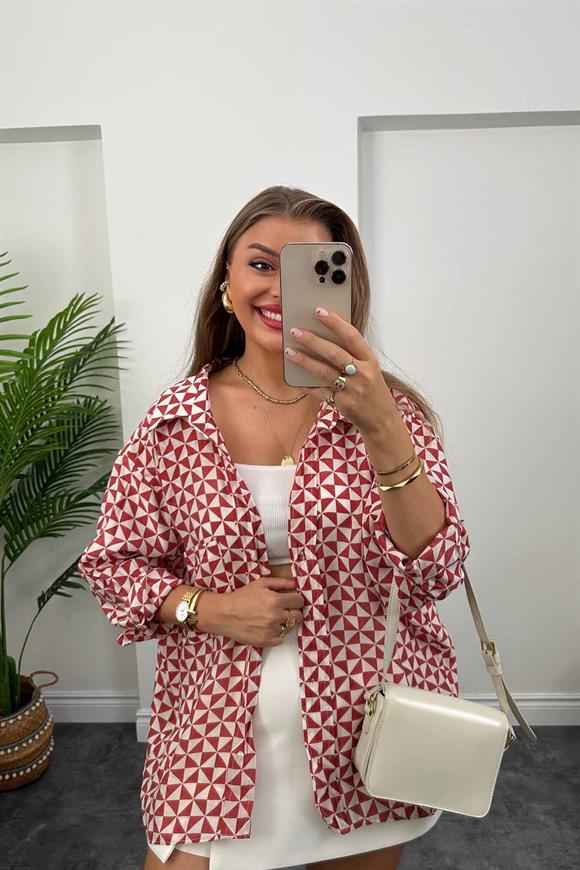 Kiremit Desenli Basic Salaş Tensel Gömlek