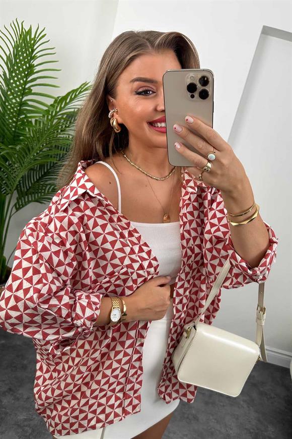 Kiremit Desenli Basic Salaş Tensel Gömlek