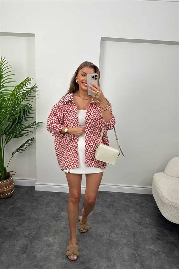 Kiremit Desenli Basic Salaş Tensel Gömlek