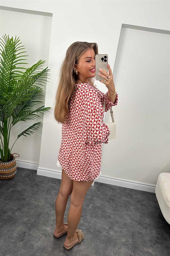 Kiremit Desenli Basic Salaş Tensel Gömlek