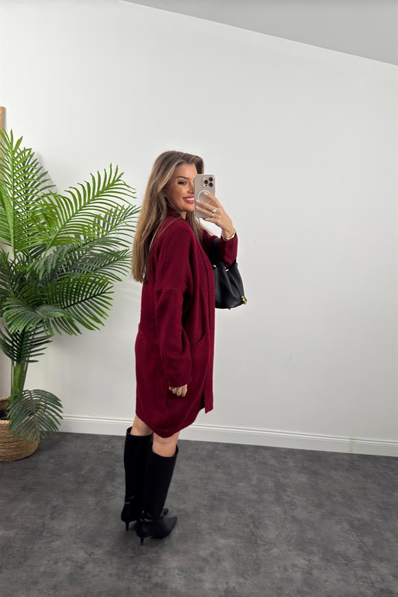 Kısa Elbiseli Yumoş Hırka Takım Bordo