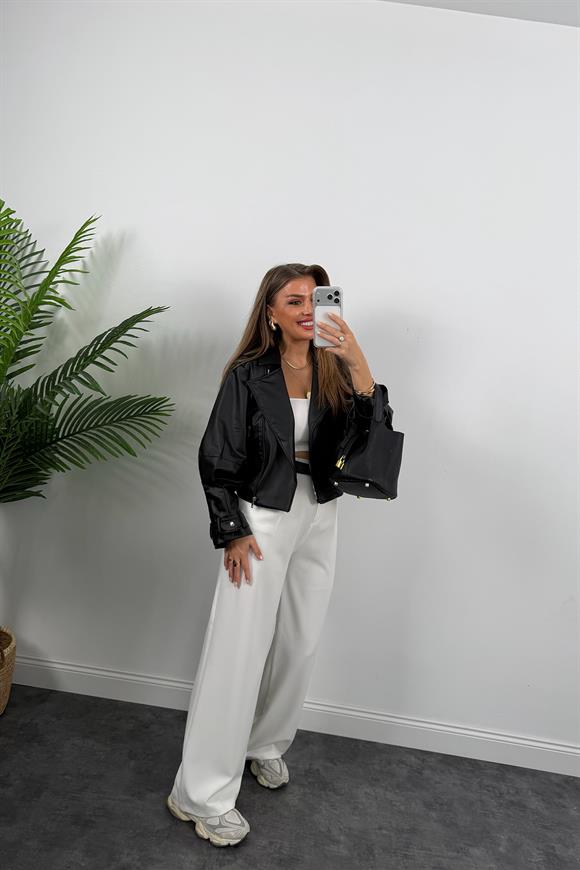 Kolu Pensli Astarlı Biker Deri Ceket