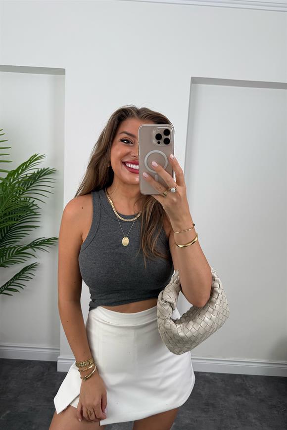 Likralı Fitilli Basic Halter Atlet Antrasit