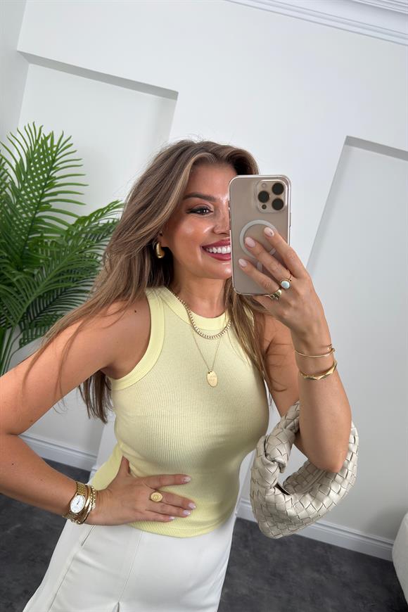 Likralı Fitilli Basic Halter Atlet Bebe Sarı