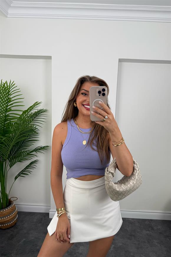 Likralı Fitilli Basic Halter Atlet Lila