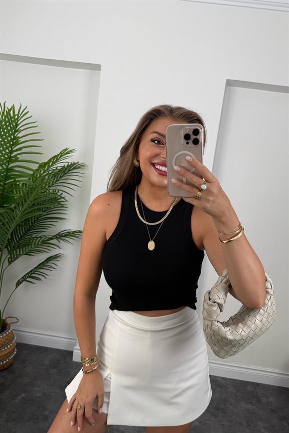 Likralı Fitilli Basic Halter Atlet Siyah