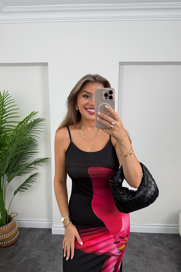 Likralı Flower Kalem Elbise