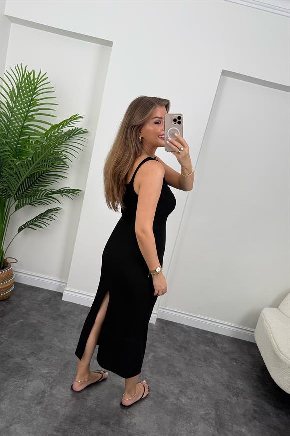 Likralı Ottoman Kumaş Sırt Dekolteli Midi Boy Kalem Elbise