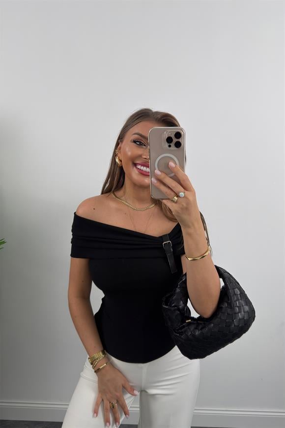 Likralı Ottoman Kumaş Yakası Kemerli Madonna Bluz