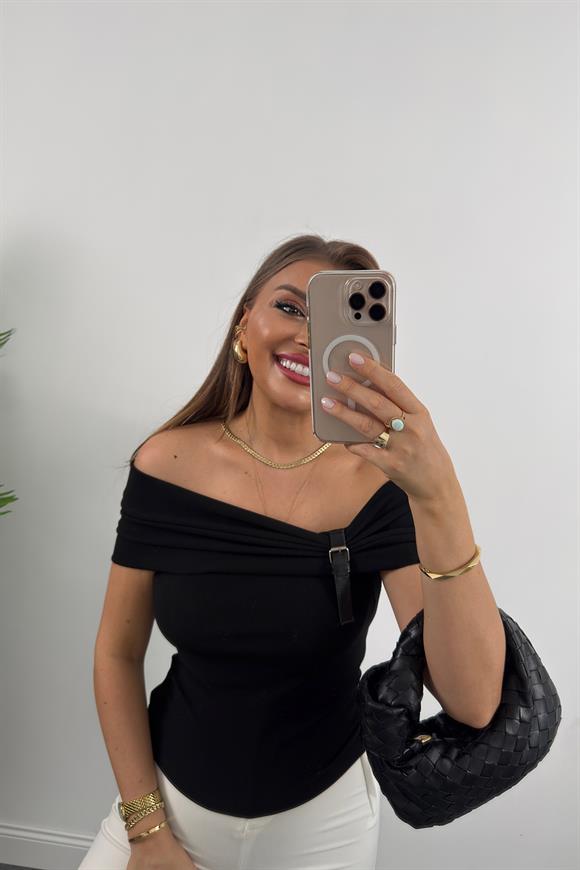 Likralı Ottoman Kumaş Yakası Kemerli Madonna Bluz