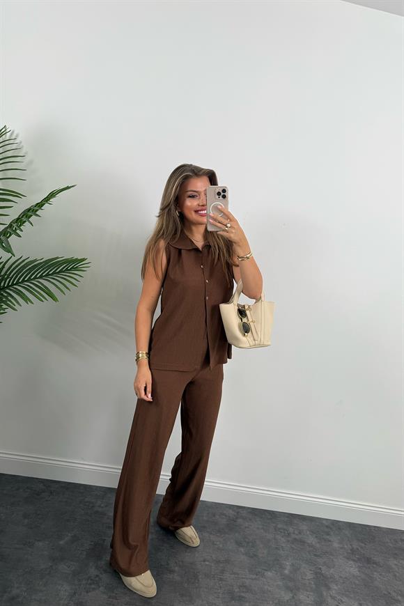 Love İt Basic Likralı Gofre Takım Çikolata Kahve