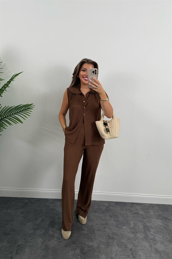 Love İt Basic Likralı Gofre Takım Çikolata Kahve