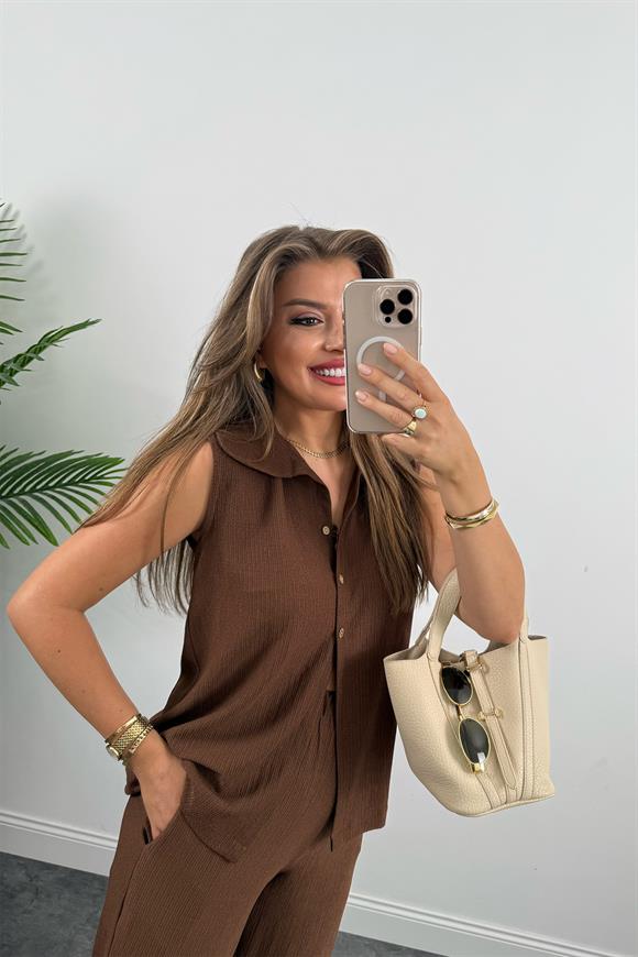 Love İt Basic Likralı Gofre Takım Çikolata Kahve