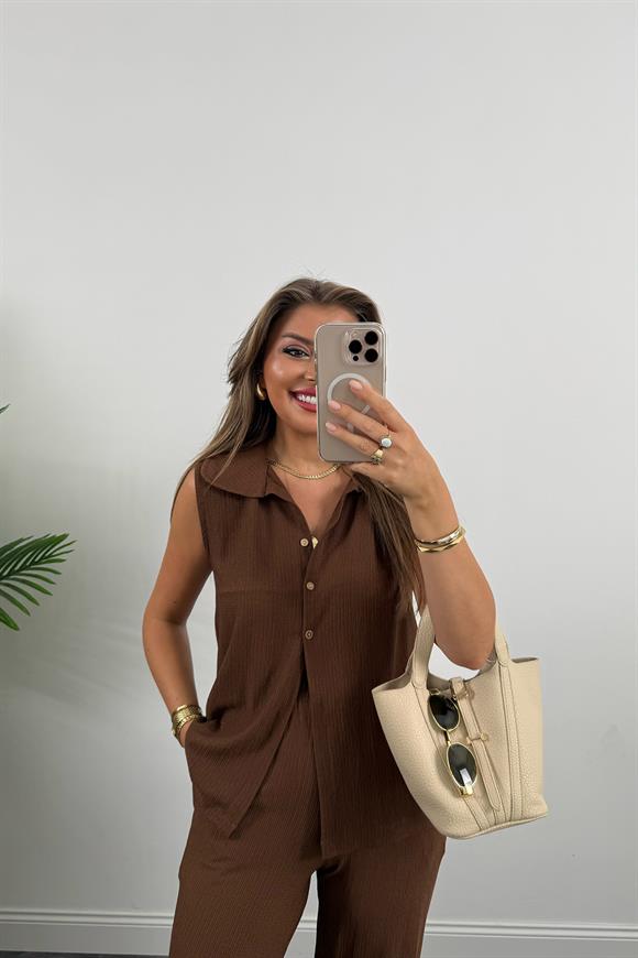 Love İt Basic Likralı Gofre Takım Çikolata Kahve