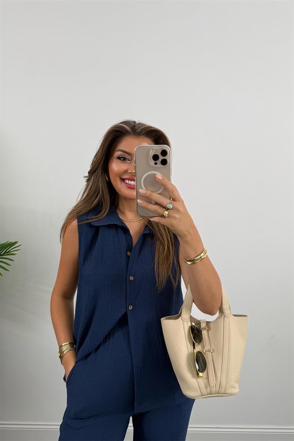 Love İt Basic Likralı Gofre Takım İndigo