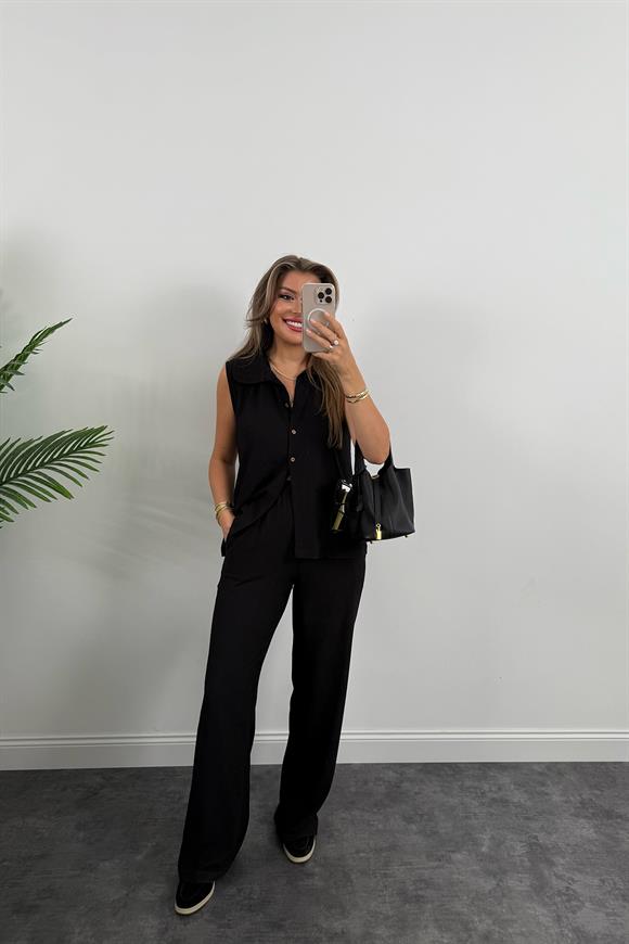 Love İt Basic Likralı Gofre Takım Siyah