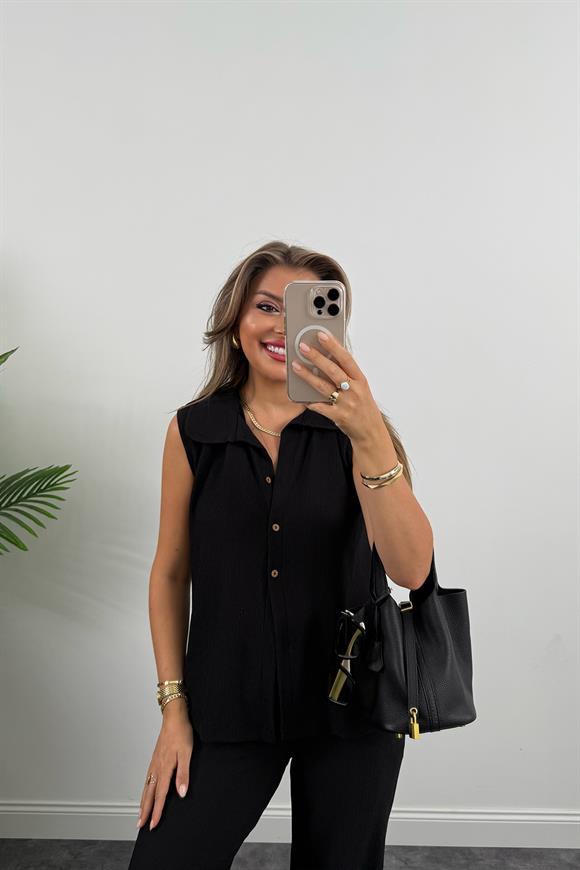 Love İt Basic Likralı Gofre Takım Siyah