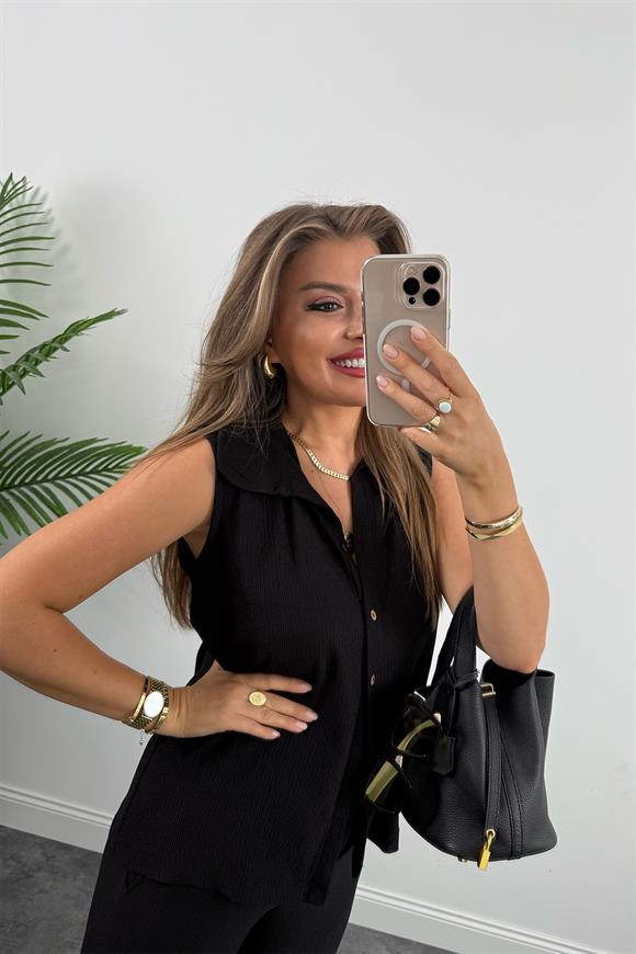 Love İt Basic Likralı Gofre Takım Siyah