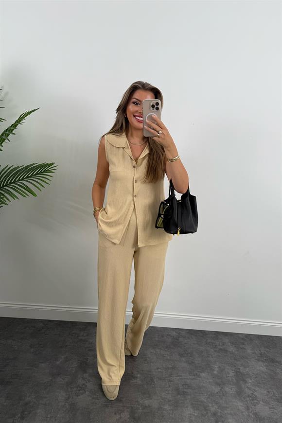 Love İt Basic Likralı Gofre Takım Taş