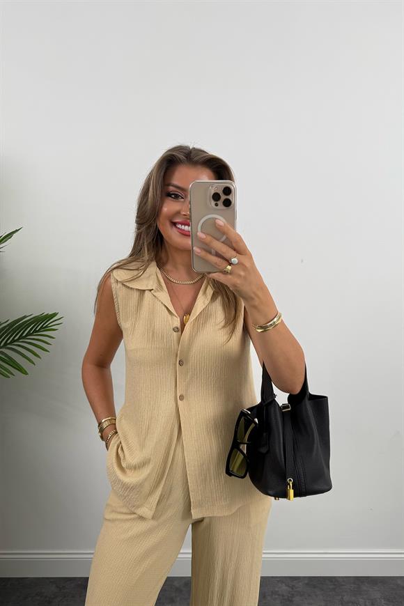 Love İt Basic Likralı Gofre Takım Taş