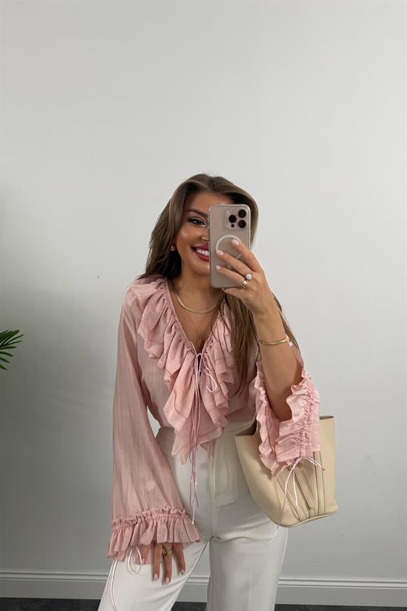 Lüx Kalite Amor Paris Valonlu Tasarım Gömlek Pembe