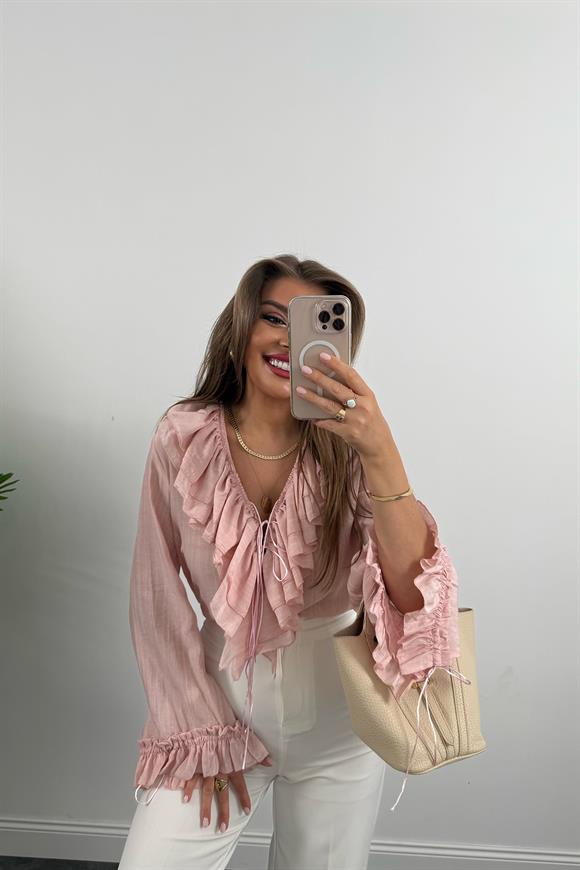 Lüx Kalite Amor Paris Valonlu Tasarım Gömlek Pembe