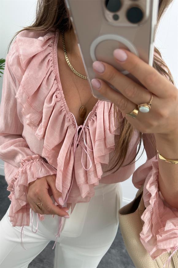 Lüx Kalite Amor Paris Valonlu Tasarım Gömlek Pembe