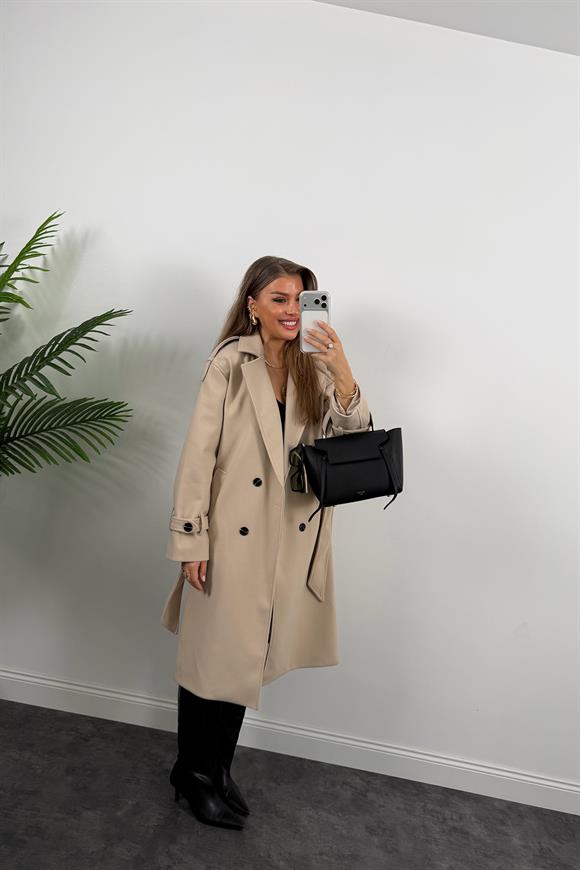 Lüx Kalite Apoletli Kuşaklı Kalın Kaşe Kaban Taş