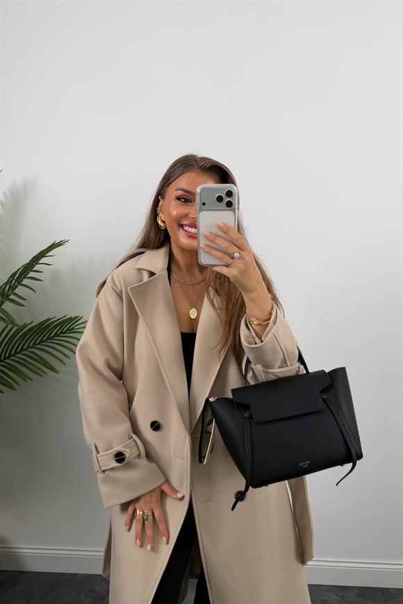 Lüx Kalite Apoletli Kuşaklı Kalın Kaşe Kaban Taş