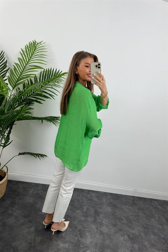 Lüx Kalite Basic Salaş Tensel Gömlek Çimen Yeşili