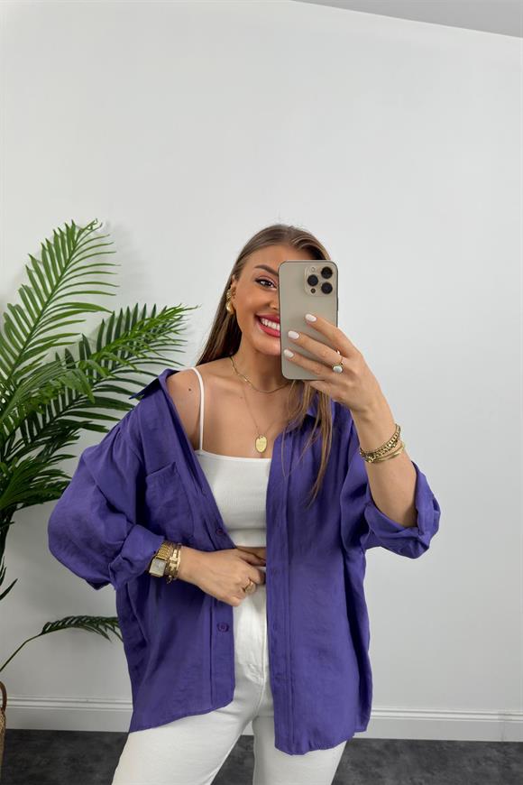 Lüx Kalite Basic Salaş Tensel Gömlek Mor