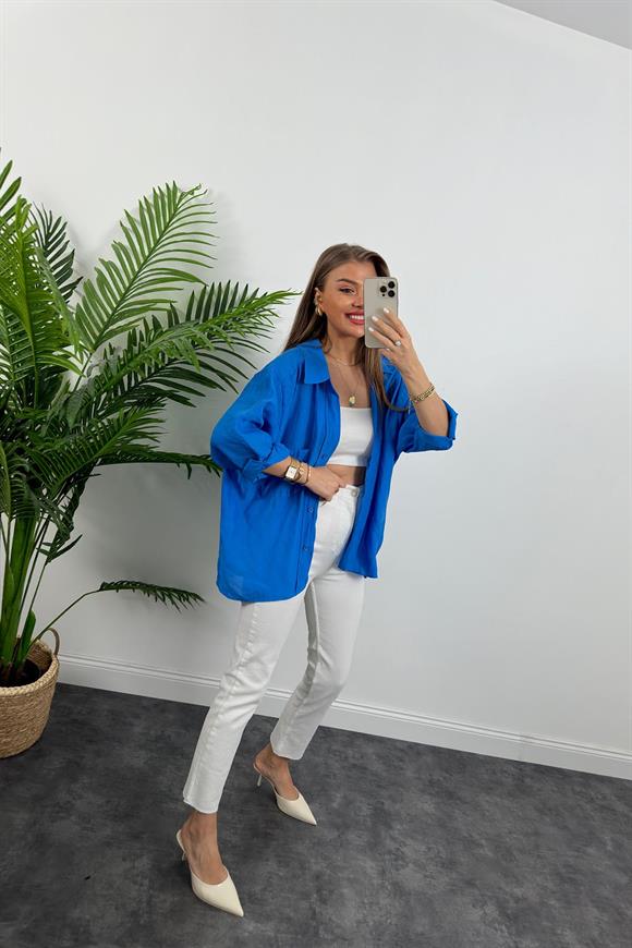 Lüx Kalite Basic Salaş Tensel Gömlek Mavi 