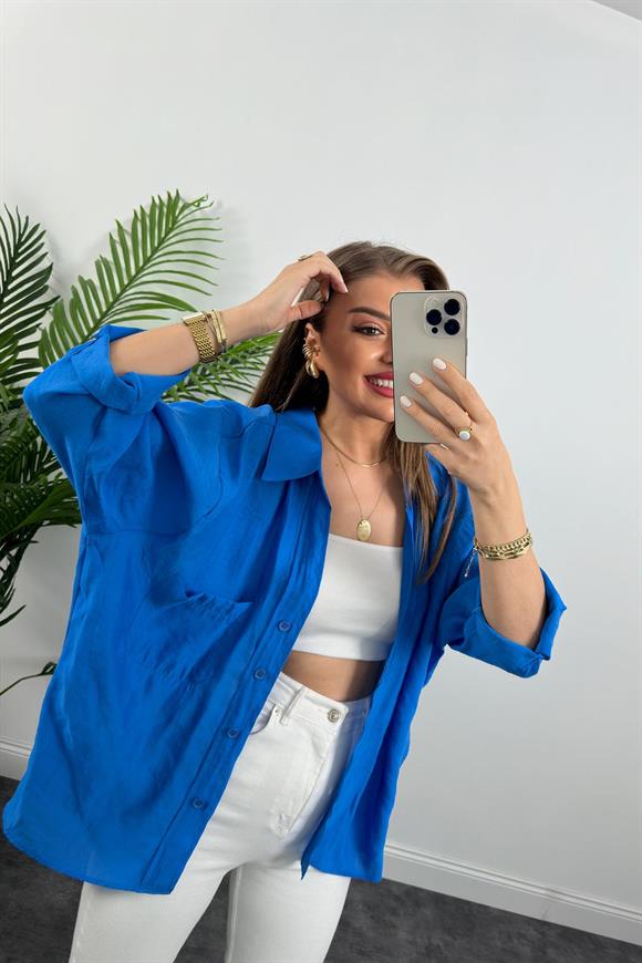 Lüx Kalite Basic Salaş Tensel Gömlek Mavi 