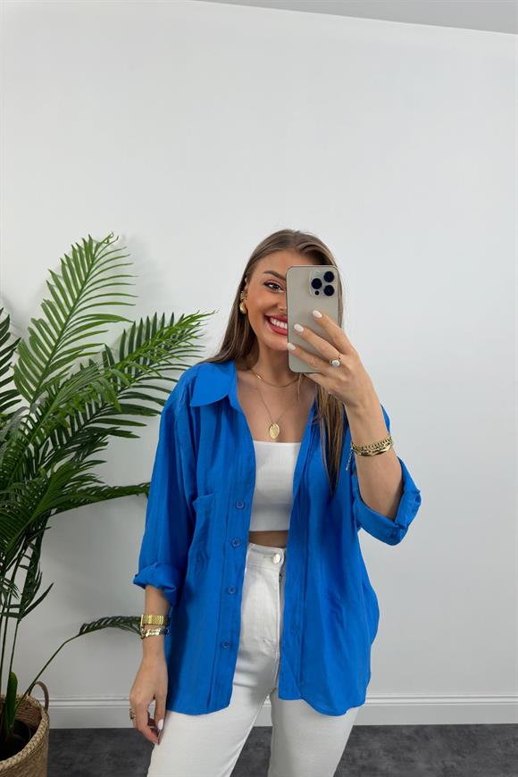 Lüx Kalite Basic Salaş Tensel Gömlek Mavi 