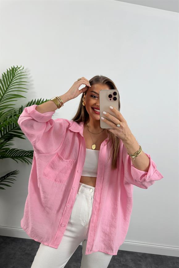 Lüx Kalite Basic Salaş Tensel Gömlek Pamuk Şekeri